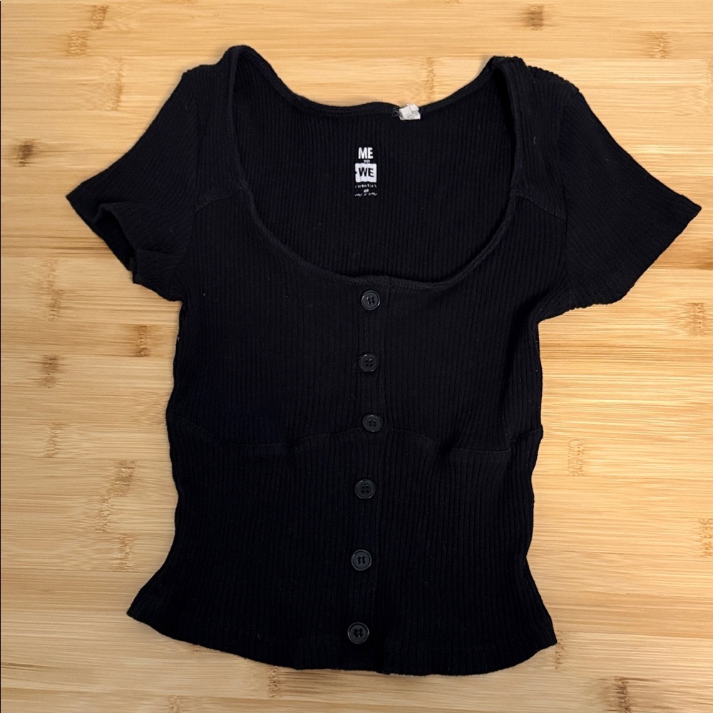 Me to We from Pacsun Size Extra Small XS Black Ribbed Button-Up Women's Top